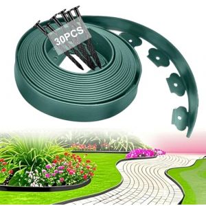 Bordure de Jardin Flexible en Plastique Recyclé, Bordure Imbriquée pour Gazon, Allée et Massifs | 10 m x 5 cm avec 30 Pitons de Fixation, Gris Anthracite, Vert (BRIMOREA, neuf)