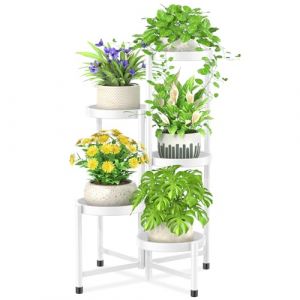 iDavosic.ly Étagère d'angle en métal à 5 niveaux pour intérieur et extérieur, antirouille pour pot de fleurs,Étagère pliable à plusieurs niveaux pour terrasse, salon, bureau (5 niveaux, blanc) (Pulangke2022, neuf)