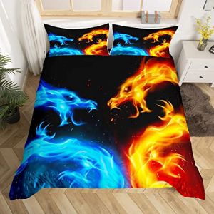 Ensemble de Literie Dragon 140x200 Housse de Couette Ice Fire Dragon pour Enfants Garçons Adolescents Adultes,Parure de Lit À Motif Animalier Décor Bleu et Or Housse Couette À Imprimé Animalier (Suzhou yiyanyun e-commerce Co., Ltd, neuf)