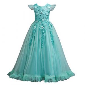 Valin Robe pour Filles Robe Princesse Vert sans Manche Robes de Bal Tulle Robe de Soirée de Mariage Enfants Dentelle 9-10 Ans,V833 (Fivebee Fashion, neuf)