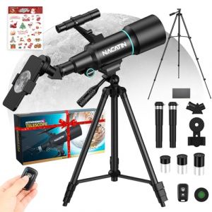 Télescope pour Enfants et Débutants, NACATIN Télescope Astronomique 70mm avec Trépied, Adaptateur Smartphone et Télécommande, Idéal pour Observer la Lune et Les Étoiles (Noir) (NACATINDirect, neuf)