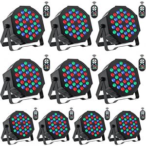 DELIBANG 10PCS Par LED Lampe de Scène, 36 LED RGB Lyre Eclairage de Scène Effet DMX512 avec Télécommande et Support, Lumiere DJ pour la Scène s'allume Disco Party Mariage (LINLONG-EU, neuf)