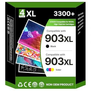 RUDGUZ 903XL Cartouches d'encre Remplacement Compatible pour HP 903 XL pour HP Officejet 6950 6960, Cartouche 903XL Pack de 4 Cartouches pour Officejet Pro 6970 6960 (Noir Cyan Magenta Jaune) (oaxi, neuf)