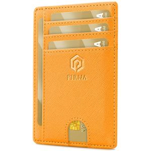 Porte Carte Bancaire Fin et Petit, Portefeuille pour Hommes et Femmes avec Pochette d'argent & Bo&icirc;te-Cadeau, Porte-Cartes de Cr&eacute;dit RFID, Porte Carte Bancaire Anti Piratage pour Femme - Orange Miel (PIRNA, neuf)