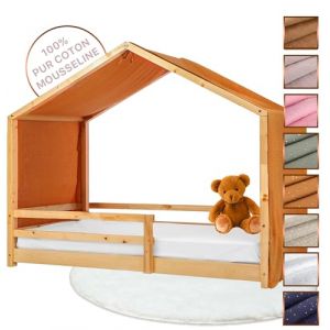 Lovely Hippo Toile de Lit Cabane 100% Coton - Ciel de Lit Cabane pour Lit Montessori 80x160, 90x190, 90x200 cm - Tissu Oeko-Tex Gots (Camel/Or, 97 x 402 cm) (VRC Products France, neuf)