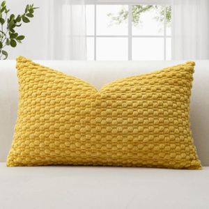 JOTOM Housses de coussin en velours doux 40x60 cm avec texture bulles 3D pour canap&eacute;, chambre &agrave; coucher, d&eacute;coration de la maison (Jaune Moutarde) (Jotom Europe, neuf)