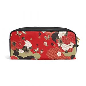 Domoko japonais Papillon Fleur Cuir PU Stylo Pochette Housse Trousse Maquillage de voyage Sac d'&eacute;cole (Use7, neuf)