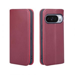 32nd Série Classique 2.0 - Étui Portefeuille en Cuir Véritable Coque pour Google Pixel 10 / Pixel 10 Pro, Housse avec Blocage RFID Fente CB, Fermeture Magnétique et Fonction de Support - Bourgogne (32ndShop, neuf)