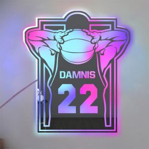 Joueur de basket - ball personnalis&eacute; LED miroir allume le logo, personnalis&eacute; nom et num&eacute;ro Basketball Wall Art n&eacute;on, No&euml;l anniversaire Basketball cadeau pour les enfants (Yuermen, neuf)