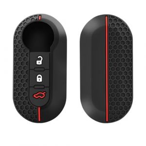 Happyit Coque de cl&eacute; de voiture en silicone compatible avec Fiat 500 Panda Punto Bravo Ducato Peugeot Boxer Citroen Jumper Auto SIP22 Blade 3 boutons (noir + ligne rouge) (Happyit66, neuf)