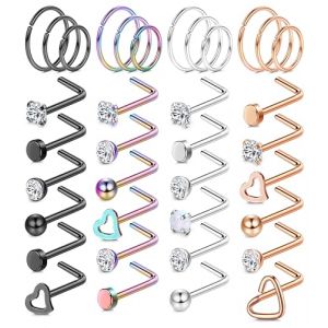 Chriscoco 36Pcs 18G 20G Piercing Nez Acier Chirurgical Piercing Nez Anneaux Opale CZ Piercing Nez Argent Anneau Nez Piercing Nostril Piercing Nez Bijoux pour Femmes Hommes (TOIMOI JEWELRY, neuf)