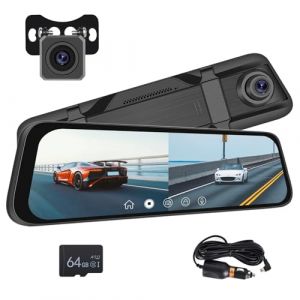 Hodozzy Dashcam Retroviseur Voitures, Ecran Tactile IPS LCD 9,66 Pouces R&eacute;troviseur Voitures Dashcam Avant Arriere HDR 1080P, Vision Nocturne, Grand Angle,Aide au Stationnement, Cam&eacute;ra de Recul (Hodozzy Store, neuf)