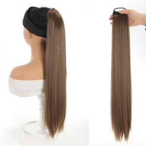 Extension queue de cheval en cheveux humains, Perruque queue de cheval for femme avec extension de cheveux tress&eacute;e &agrave; anneau &eacute;lastique, Extensions de cheveux &eacute;pais et naturels, Seamles(Dark brown) (WangCaiXia SHOP, neuf)