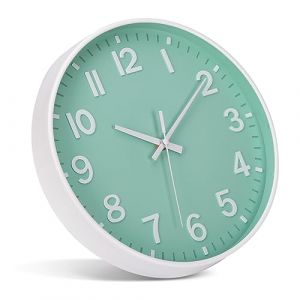 ACCSHINE Horloge murale moderne sans tic-tac silencieuse de 30,5 cm - Horloge bleue à quartz - Fonctionnement à piles - Facile à lire - Pour chambre, maison, cuisine, chambre, bureau, école (vert + (Tychelife-EU, neuf)