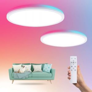 BrightFly Deckenlampe LED, Luminaire Plafonnier RVB Dimmable avec Télécommande, Changement de Couleur 3000K-6500K, Plafonnier pour Fêtes, Salon, Chambre, Cuisine, Couloir, Bureau à Domicile, 2 Paquet (SUN DELIGHT, neuf)