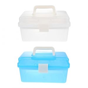 SHERCHPRY 2 pi&egrave;ces Bo&icirc;te de Rangement Transparente &agrave; pour Outils Art et Manucure Mallette Plastique et Spacieuse Organisateur avec Compartiments Amovibles Blanc et Bleu (Dnna Huang, neuf)
