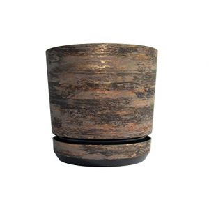 KERD Grand Pot de Fleurs d'Intérieur Décoratif 21 cm, Style Rustique Couleur Écorce Rouille, Effet Bois Naturel pour Plantes, Rond avec Soucoupe, Fabriqué en Europe, Plastique Recyclé (KERD, neuf)