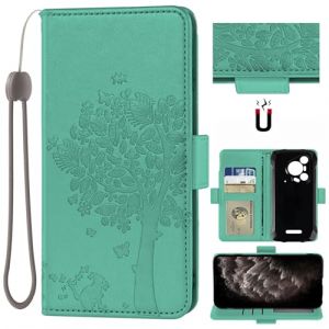Auotu Cuir with Protection de la cam&eacute;ra PU Coque Flip Bookstyle Magn&eacute;tique Housse &Eacute;tui Cover Case pour Blackview BL7000 5G AI Smartphone (Vert with Arbre Pattern) (Auotu, neuf)