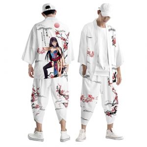 YOSUWOAI Ensemble Kimono Traditionnel Homme Kimono D&eacute;contract&eacute; Yukata Costume Style Japonais Anime Kimono Traditionnel Imprim&eacute; Cardigan Pantalons Ensembles Veste Fine Veste Japonaise En Maille Costume (LDeianp, neuf)