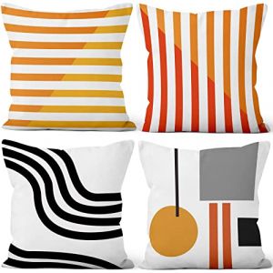 Aoihrraan 50x50cm Lot de 4 Housse de Coussin Orange Rouge Blanc Ray&eacute; Motif Doux Court Peluche Carr&eacute; Taie d'oreiller D&eacute;cor Maison pour Chambre Salon Canap&eacute; Balcon Terrasse Patio Jardin Chaise (UiuiO, neuf)