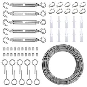 HSEAMALL Kit de suspension de clôture de jardin, revêtement en PVC, câble métallique en acier inoxydable très résistant de 30 m, vis à œillet de vis tire-fond, tendeur de fil, crochet de crépine (SUPERRR, neuf)