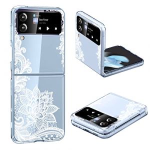 Coque Z Flip 4 Coque pour Samsung Z Flip 4 5G Transparente Paillettes Silicone Souple TPU Original Etui pour Samsung Galaxy Z Flip 4 Coque Ultra Fine avec Motif Mandala Fleur Antichoc Case (Blanc) (Fiyer-FR, neuf)