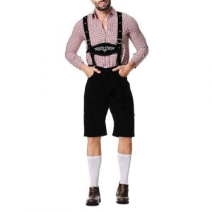 G&eacute;n&eacute;rique Costume Bavarois Homme Oktoberfest avec Lederhose et Chemises &agrave; Carreaux Tenue de f&ecirc;te la bi&egrave;re pour Bavaroise Halloween Carnaval Deguisement Tenu (HUAOPYU, neuf)