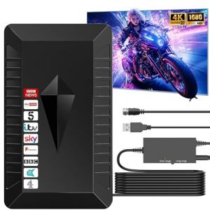 Antenne TV Int&eacute;rieur Puissante TNT, 650KM Antenne TNT Int&eacute;rieure Puissante avec Amplificateur Intellectuel Signal, pour HDTV 1080P 4K VHF UHF Cha&icirc;nes T&eacute;l&eacute;vision Gratuites &ndash; 10M de C&acirc;ble Coaxial (rishiny, neuf)