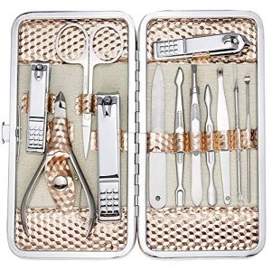 Ensemble de manucure ZIZZON coupe-ongles Kit de pédicure, Kit professionnel de manucure, Kit de toilettage, outils de soin des ongles avec étui de voyage (or Rose) (ZIZZON-Europe, neuf)