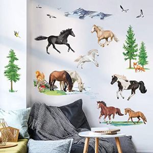 decalmile Stickers Muraux Cheval Animaux Autocollant Mural Chevaux Sauvage Nature Décoration Murale Chambre Enfants Bébé Pépinière (DecalMile Direct, neuf)