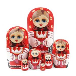 Lot de 7 poupées gigognes Fille Rouge, poupée Russe en Bois Faite à la Main, poupées Matryoshka, Ornements Babushka pour Enfants, Cadeau d'anniversaire, décoration de fête de Noël à la Maison (Feiandenguk, neuf)