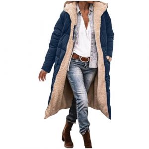 RLEHJN Manteaux Femme D'hiver Manteau Polaire Femme Long Zipp&eacute; Parka R&eacute;versible Hiver &Agrave; Capuche Doudoune Puffer Hiver Doubl&eacute; Polaire Vestes Chaud Fausse Fourrure Long Laine Outwear Avec Poches (⭐⭐⭐⭐⭐RLEHJN, neuf)