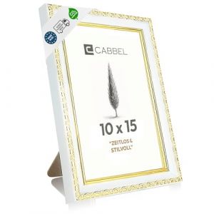 CABBEL Cadre Photo CELI Blanc-Or 10x15 cm &ndash; Cadre Baroque Vintage avec Verre Acrylique Incassable, Style Antique &Eacute;l&eacute;gant pour Photos et D&eacute;coration Murale (Seller4Ever, neuf)