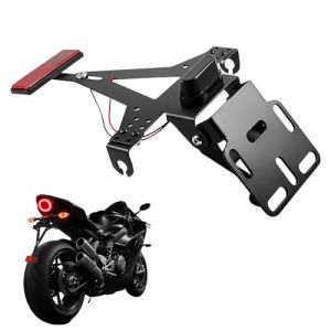 Support de Plaque Moto, Support de Plaque d'Immatriculation Réglable avec Lumière LED, Universel Support Plaque Moto Porte Plaque Immatriculation avec Feu Arrière Et Réflecteur (SHIZHEN-EU, neuf)