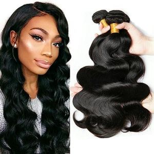 Body Wave Bundles Human Hair Meche Bresilienne Tissage Naturel Cheveux Humain Meche Naturelle Court Tissage Bresilien En Lot Couleur Noire Naturelle Total 300g 20 22 24 Pouce (beiyuan hair product, neuf)