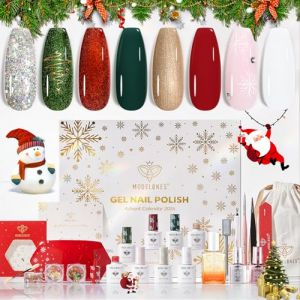 Modelones Kit Ongle Gel UV Complet, Kit Vernis Semi Permanent 8 Couleurs Rouge Vert Cat Eye Or Argent Blanc Calendrier de Avent 12 Jours,Vernis Gel et Base & Top Coat,8W Lampe, Cadeau pour Le Fêtes (MJ BEAUTY, neuf)