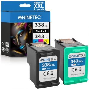 338 + 343 XL Cartouches d'imprimante Multipack Remplacement pour cartouche d'encre HP pour HP 338XL 343XL pour PhotoSmart C3180 2575 5740 Deskjet 460 9800 Officejet 212 100 150 PSC 1610 2355 2575 Noir (Tito Express, neuf)