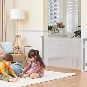 Barriere de Securite Enfant Extensible,Barriere de Securite Chien,pour Escaliers,Couloirs,Int&eacute;rieur et Ext&eacute;rieur,avec Trou pour Chat, pour Les Escaliers/Portes/Couloirs,86 x 150 cm (Gris) (B) (Hechheu, neuf)