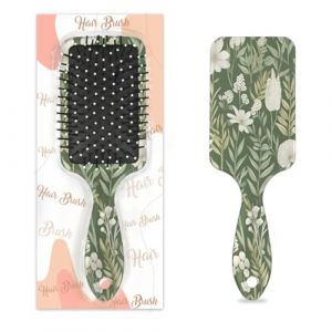 Entemne Brosse &agrave; cheveux pour femmes, hommes, filles, gar&ccedil;ons, fleurs blanches printani&egrave;res, brosse de massage pour cuir chevelu vert, peigne &agrave; coussin d'air pour cheveux secs et humides d&eacute;m&ecirc;lant (HHengY, neuf)