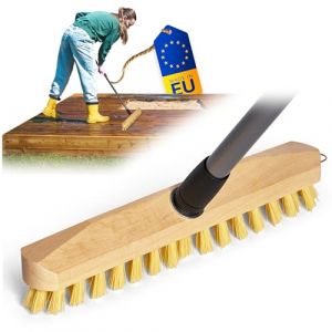 Balai en bois avec poils | Balai avec filetage et manche t&eacute;lescopique | Brosse &agrave; r&eacute;curer PPN | Brosse &agrave; sol | Id&eacute;al pour le nettoyage du balcon, terrasse, jardin, int&eacute;rieur et ext&eacute;rieur (AMP GmbH, neuf)