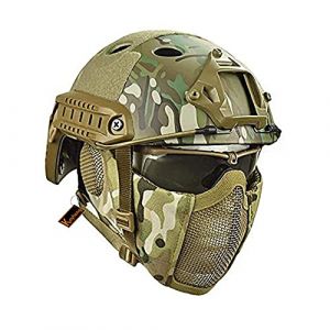 Casque Fast Tactique MH Combin&eacute;, avec Protection des Oreilles Pliable, Demi-Masque et Lunettes de Protection pour l'ensemble de Jeu Airsoft Paintball CS (Koy heng, neuf)