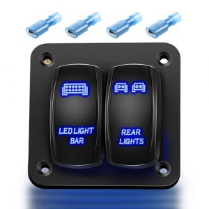 Gebildet 2voies (Barre Lumineuse LED + Feux arrière) Panneau D'interrupteur à Bascule 12V 24VDC interrupteurs Bleus Panneau Aluminium 5broches on Off Panneau D'interrupteur à Bascule précâblé Etanche (Gebildet-FR, neuf)