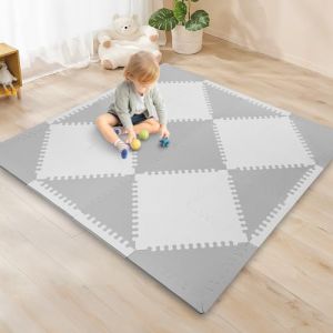 Funsland Tapis Bebe, Puzzle Tapis Mousse Bébé, 36 Pièces Triangle Dalle Mousse, Antidérapant Tapis d'éveil Bébé 127x127cm, Tapis de Jeu Applicable à Intérieur/Extérieur/Clôture, Blanc et Gris (Funsland-EU, neuf)