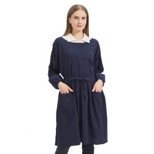 Nanxson Tablier long pour femme en coton et lin Tablier &agrave; manches longues Combinaison avec poches pour la cuisine (Nasisa, neuf)