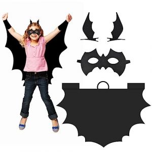 Cape de Costume Chauve-Souris, Halloween Bat Costume,Costume Chauve Souris Enfant+ Masque Chauve Souris + 2 Pince &agrave; Cheveux, Noir Cape Chauve Souris Enfant pour Fille Gar&ccedil;on Cosplay Halloween（130） (Tandrastrading Kft., neuf)