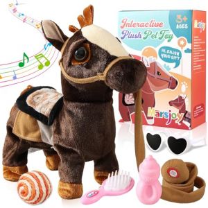 Marsjoy Cheval noir musical dansant en peluche interactive poney marche le long robot en peluche jouet marcheur pour garçons et filles enfants ou tout-petits H : 30 cm (Gettersman, neuf)