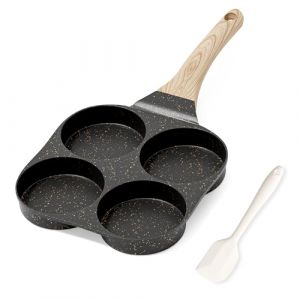 RIOVARM Antiadhésif Poêle à omelette Induction Poêle à oeufs Granit Petite poêle à frire sans PFOA Ronde 4 trous Poêle à œufs pour le petit déjeuner Poêle à crêpes Poêle de camping (TAIMEI20, neuf)