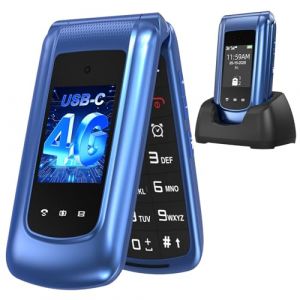 4G T&eacute;l&eacute;phone Portable Senior D&eacute;bloqu&eacute;, T&eacute;l&eacute;phone Portable &agrave; Clapet Personnes &acirc;g&eacute;es avec Grandes Touches Volume &Eacute;lev&eacute; Double &Eacute;cran 2,4 et 1,77 Pouces Double SIM Bouton SOS R&eacute;veil Station de Charge (SunValley Direct, neuf)