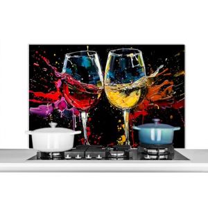 KitchenYeah© Fond de Hotte 100x65 cm Aluminium Crédence Cuisine Décoration Murale Crédence Plaque de Cuisson Anti Projection Verre à vin - Art - Abstrait - Noir (KitchenYeah, neuf)