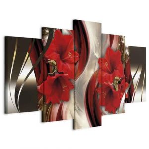 B&D XXL - Tableau décoratif nature 200x100 cm - Impression sur toile colorée - Décoration murale - Abstraction rouge vagues fleurs colorées nature moderne plantes b-C-0063-b-n (murando, neuf)